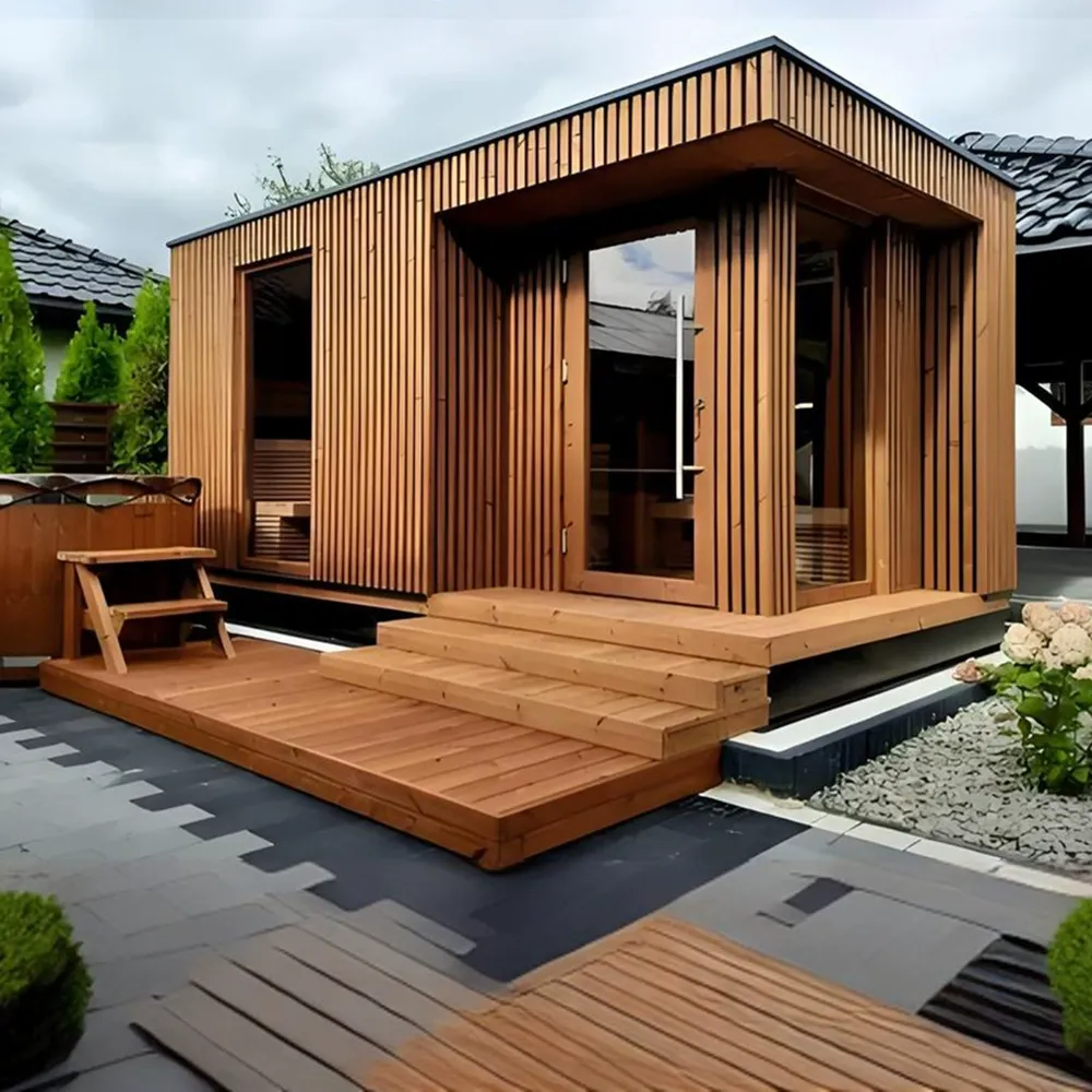 Outdoor Integrated Sauna & Jacuzzi Combo - Solid Wood Tempered Glass Courtyard/Villa
